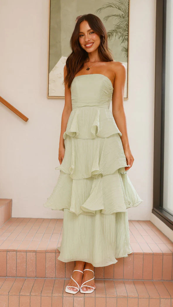 A summer European and American cross-border foreign trade new sexy fashion tube top backless cake dress -68511