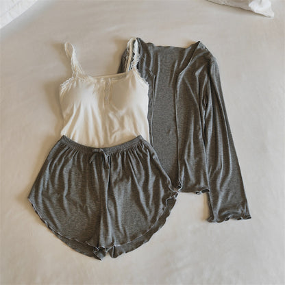 A Modal pajamas women's spring, autumn and winter sexy with chest pads, summer suspenders, trousers can be worn outside, simple loungewear cover - Mixbatch