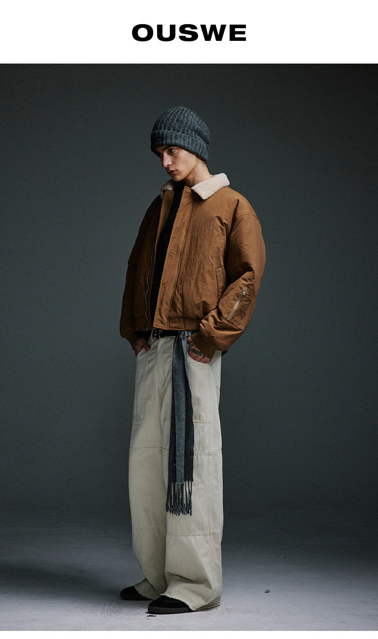 A Loose straight-leg edged woven slacks