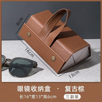 A popular multi-grid portable storage glasses case, sunglasses bag, myopia glasses bag, foldable leather button buckle universal