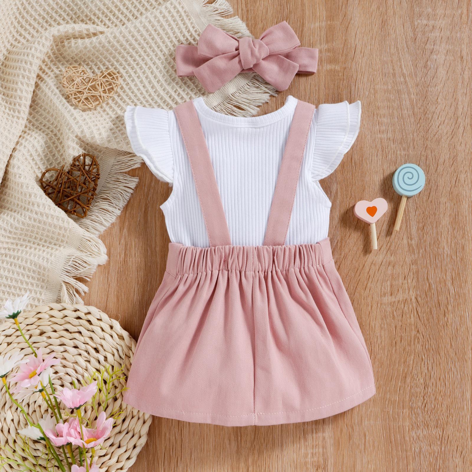A Amazon Summer Baby Kids Flying Sleeve Cotton Pit Strip Triangle Bag Fart Ha Yi Print Straps Short Skirt Tide Girl Set - Mixbatch
