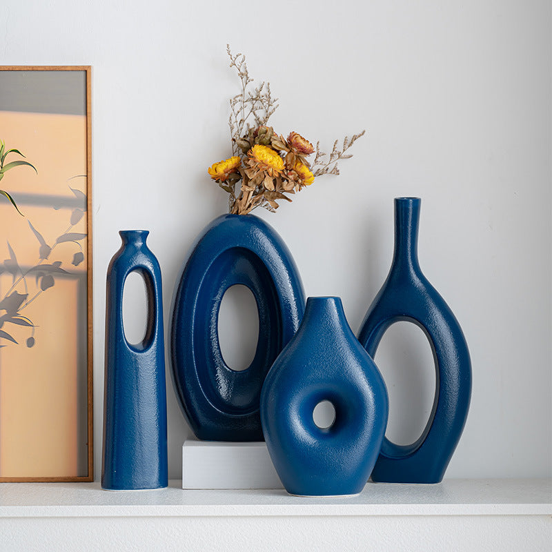 A Creative Nordic Art Ceramic Vase Ornament Living Room TV Cabinet Wine Cabinet Flower Arrangement Ornament Model Room Flower Ware