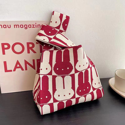 A Internet celebrity handbag women's knitted wool bucket bag Japanese and Korean version versatile hand carry casual tote bag box lunch bag y