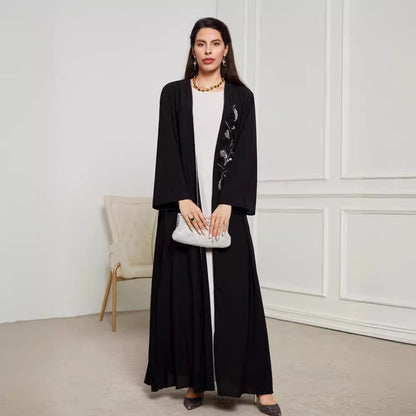 New handmade beaded Middle Eastern Muslim clothing long dress fashionable and elegant cardigan contrasting color dress robe - Mixbatch