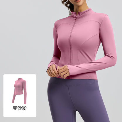 A basic yoga suit jacket nude tight breathable stand-up collar sports fitness top women