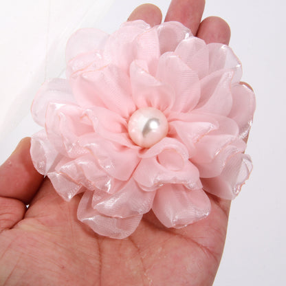A 9cm large number of spot with pearl cloth flower fabric flower gauze clothing accessories brooch clothing accessories - Mixbatch