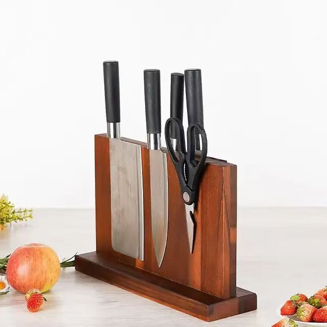 A Solid wood magnetic knife holder Household kitchen knife holder Magnetic tool rack Kitchen creative multi-functional shelf