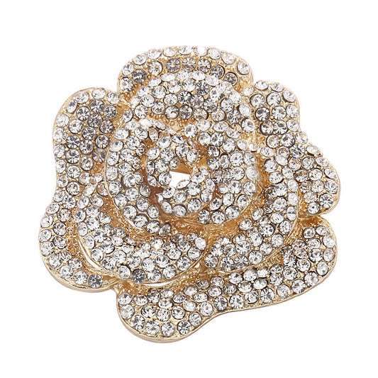 A European and American fashion exquisite rose flower brooch inlaid with diamonds flower brooch suit coat versatile accessories do not button - Mixbatch