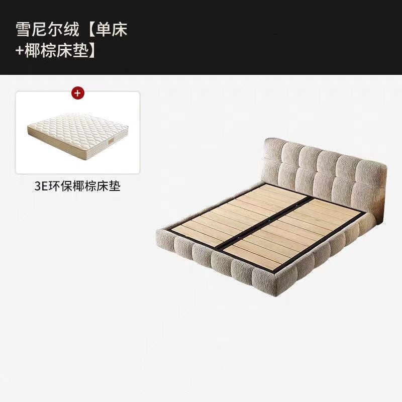 A puff bed cream retro style master bedroom light luxury high-grade chenille cloth bed Italian minimalist soft bag storage bed