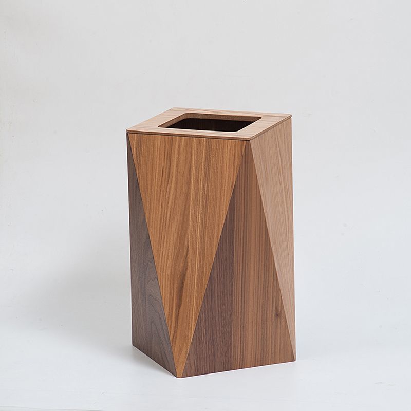 A wooden trash can