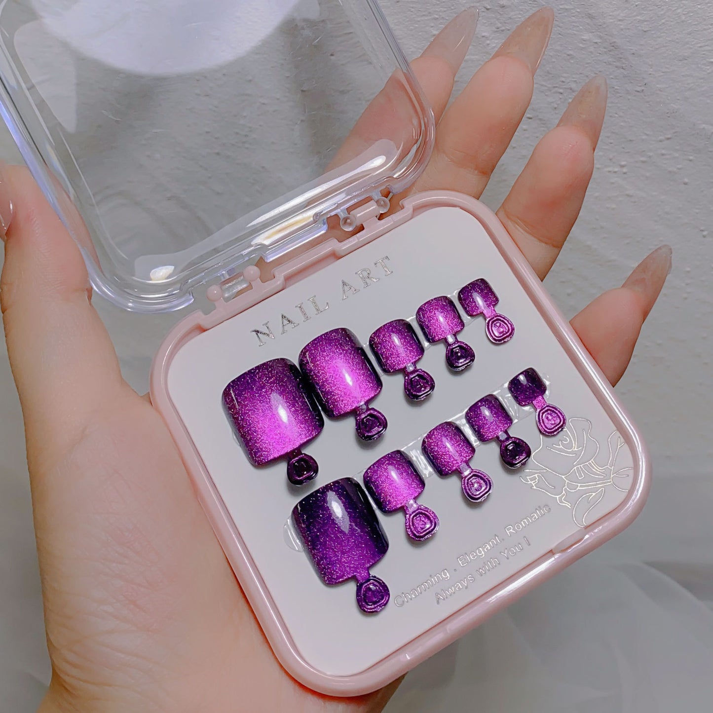 A manicure handmade wear nail spar cat eye flash drill foot nail patch wear nail foot manicure fake nail wholesale - Mixbatch