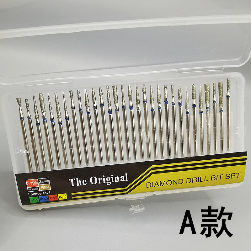 A 2.35mm 30pcs Diamond Nail Grinding Bit Set Accessories