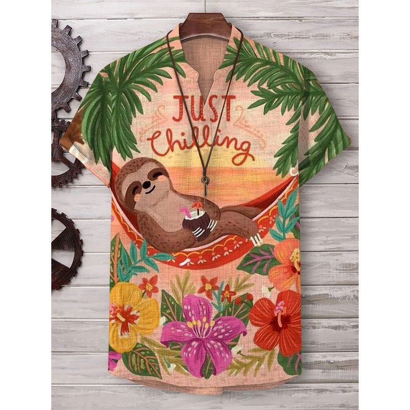 A Printed Short Sleeve V-Neck Shirt