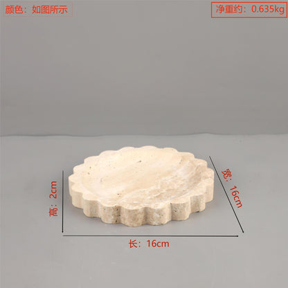 صينية زخرفية دائرية الشكل مصنوعة من رخام الترافرتين 