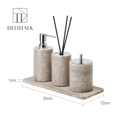 A natural silver gray travertine bathroom set