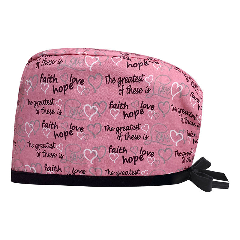 A Cotton Printed Surgical Cap Adjustable Women's Long Hair Baotou Cap Dentist Stomatology Clinic Frosted Cap Men's Foreign Trade