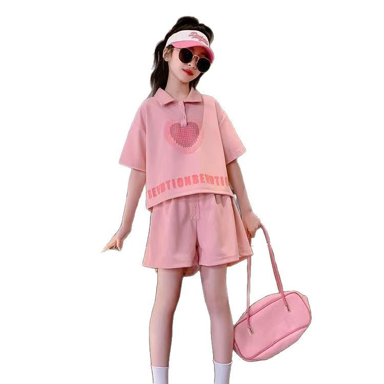 A short-sleeved set, summer new children's fashionable foreign-style Polo shirt and shorts two-piece set