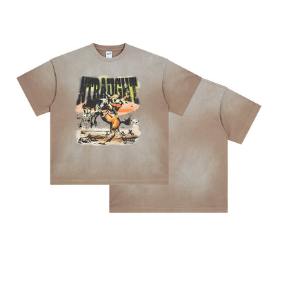 A spray-dyed men's short-sleeved T-shirt