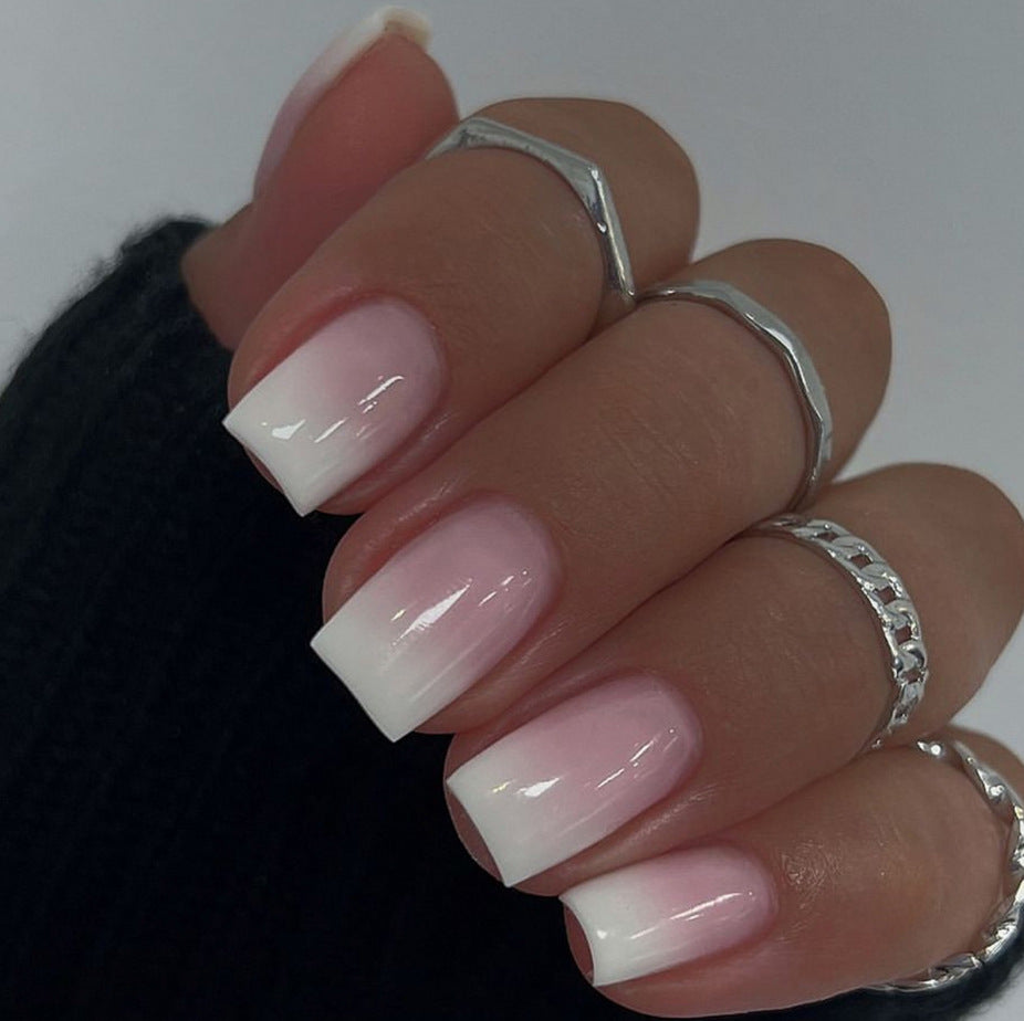 A cross-border explosion European and American style nail piece with diamond long square French manicure three-dimensional love broken diamond wearing nail wholesale - Mixbatch