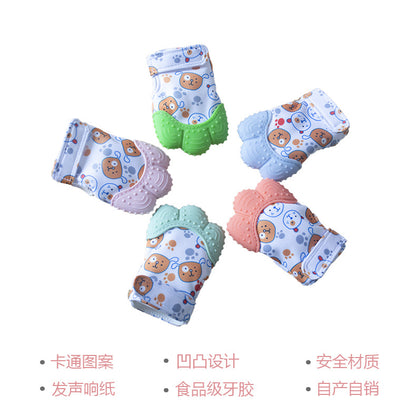 A Silicone molar gloves Food grade Baby imitation finger molar stick Hand guard Sound toy
