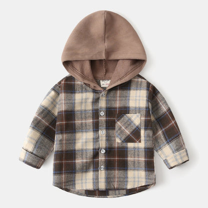 A children's hooded checked shirt