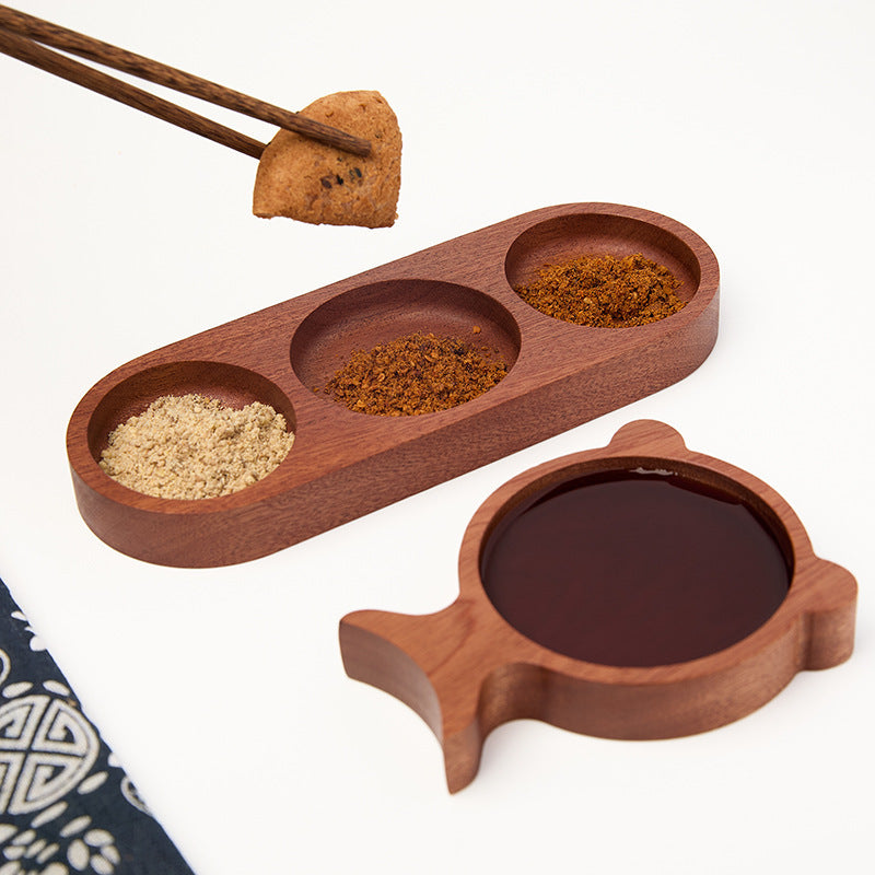 طبق تذوق من خشب السنط، ثلاثة أقسام، طبق تذوق على شكل ذيل سمكة 