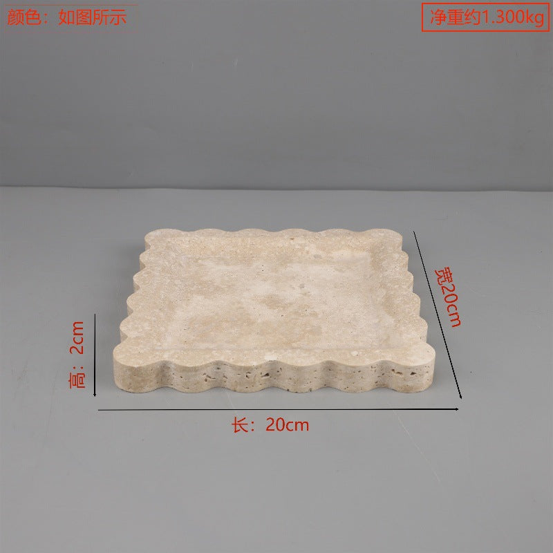 صينية زخرفية دائرية الشكل مصنوعة من رخام الترافرتين 