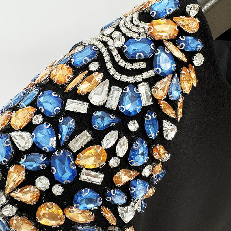 A Heavy Industry Bead Diamond Long Sleeve Medium and Long Dress