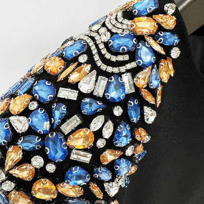 A Heavy Industry Bead Diamond Long Sleeve Medium and Long Dress