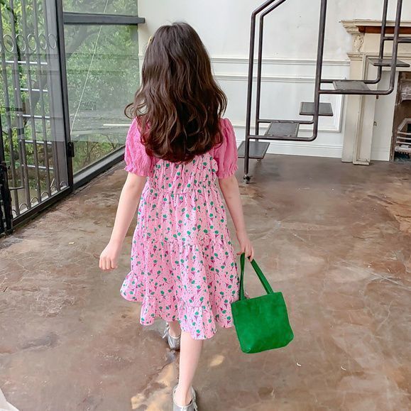 A girls' Korean version of floral small fresh skirt set medium and older children's summer new foreign-style sweet short-sleeved princess skirt tide