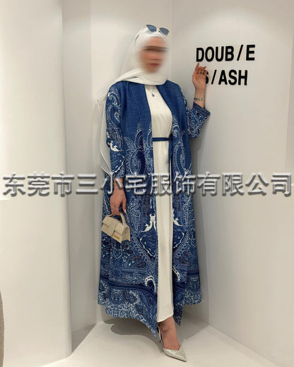 A  Pleated robe print cardigan women's clothing