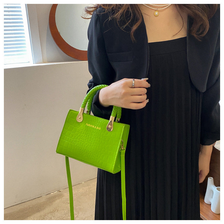 A Fashion Small Square Bag Women's Stone Pattern Woven Shoulder Crossbody Casual Women's Bag Approved - Mixbatch