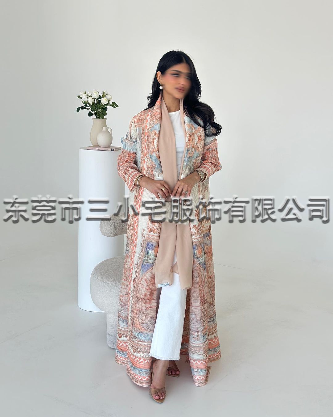 A  Pleated robe print cardigan women's clothing