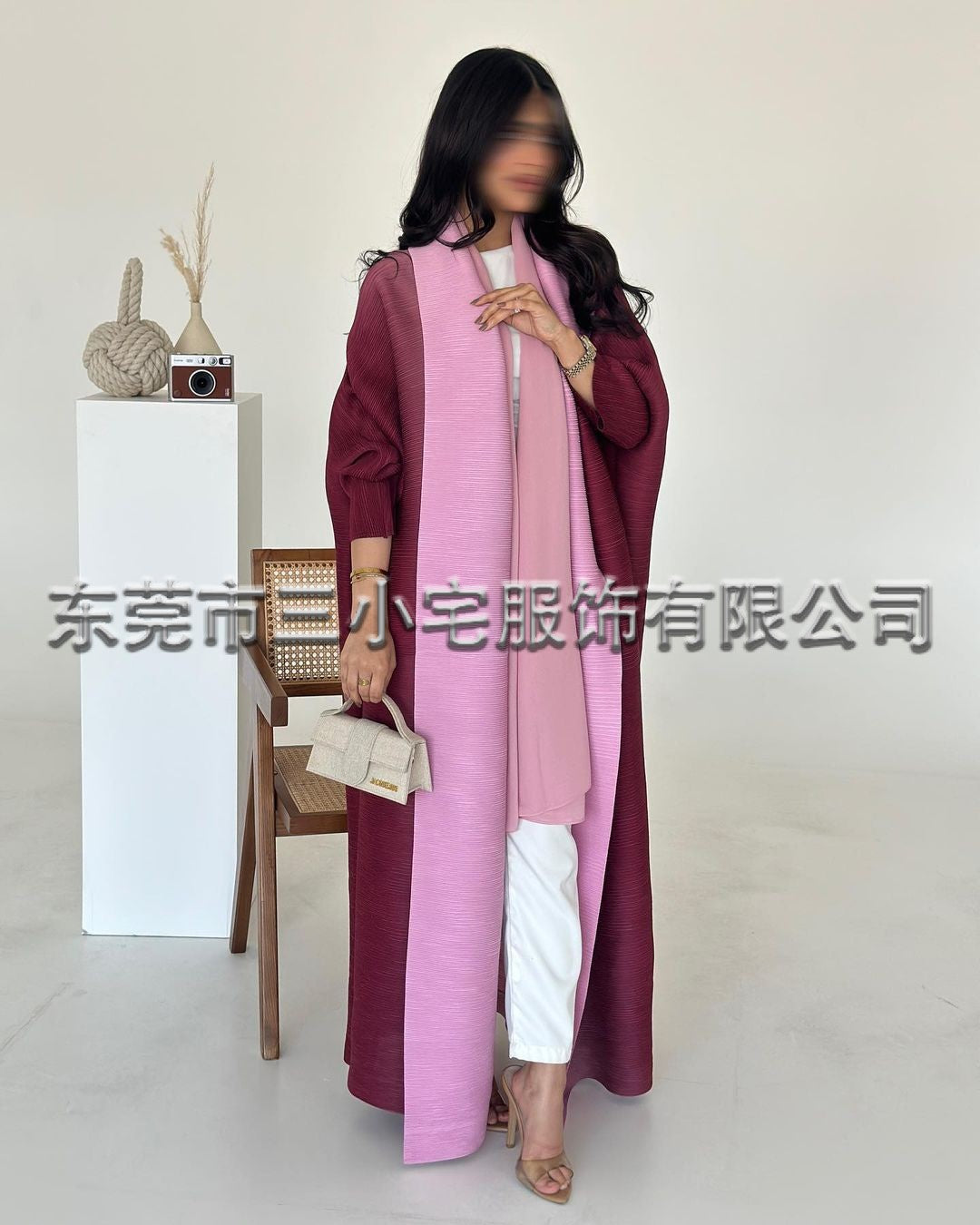 A  Pleated robe print cardigan women's clothing