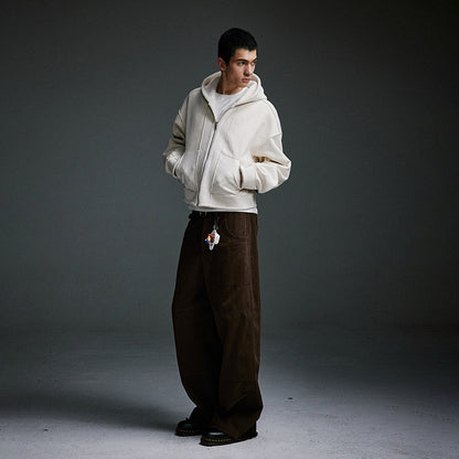 A Loose straight-leg edged woven slacks