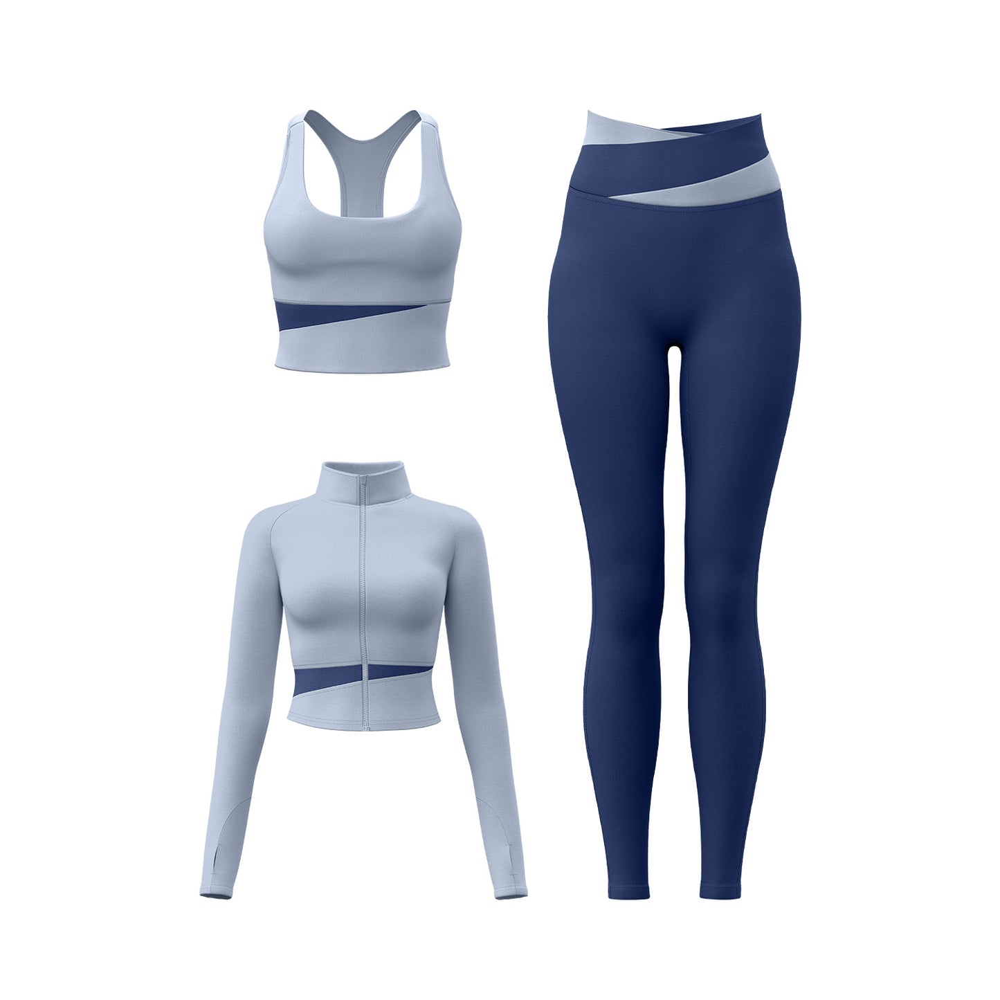 A color matching three-piece nude yoga suit running waist fitness suit women