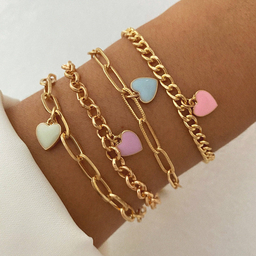 A European and American cross-border new products stack and wear personalized street auction love bracelet four-piece set exaggerated thread chain alloy bracelet women - Mixbatch