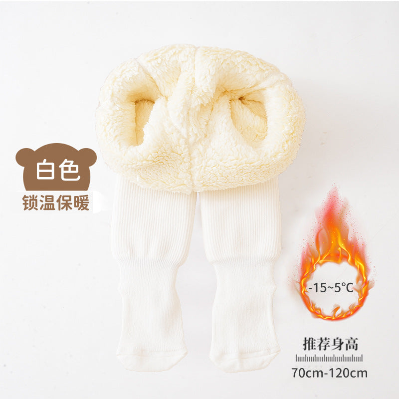 A girls pantyhose autumn and winter children's leggings fleece thickened northeast lamb fleece baby pantyhose baby wear - Mixbatch