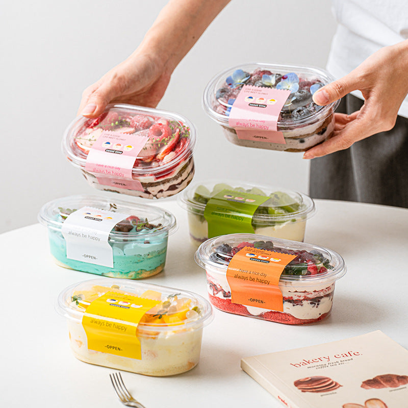 A 500ml full bowl of taro balls dessert fruit fishing transparent pet baking packaging box disposable packaging box