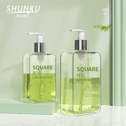 A 300ml transparent flat bottle body lotion bottle PETG square foam pressing bottle 200ml pressing cleansing milk bottle - Mixbatch