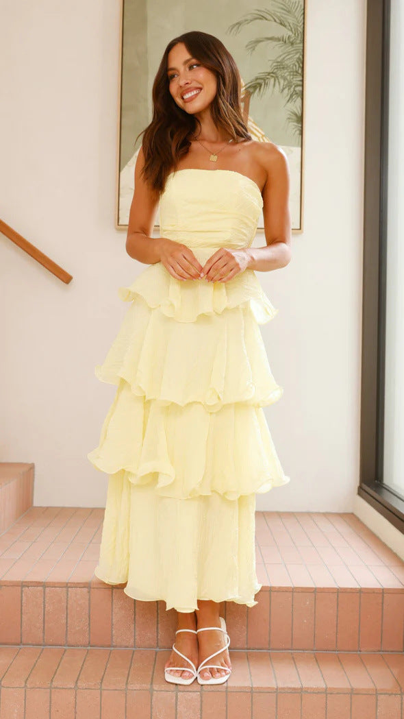 A summer European and American cross-border foreign trade new sexy fashion tube top backless cake dress -68511