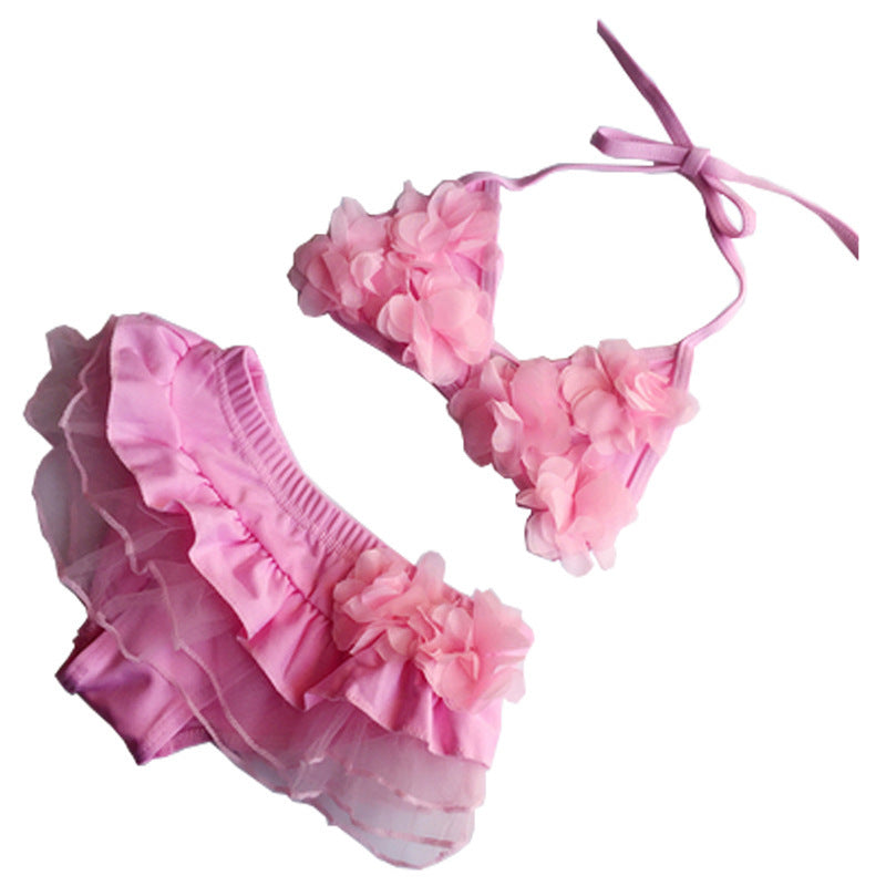 A Korean children's swimsuit girls split skirt swimsuit baby bikini girls medium children cute flower swimsuit - Mixbatch