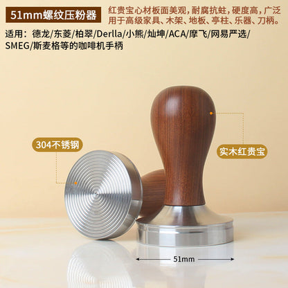 A 51/53/58 mm304 stainless steel coffee powder press threaded wooden handle powder press hammer coffee machine handle powder dispenser