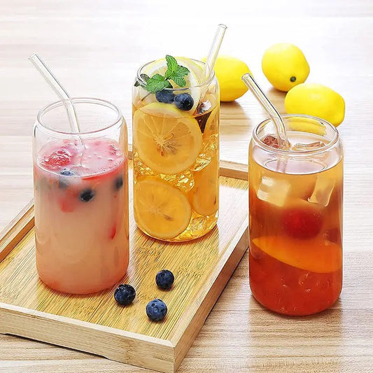 A glass straw water cup simple household ins high value high borosilicate high temperature resistant cola transparent beer cup Internet celebrity