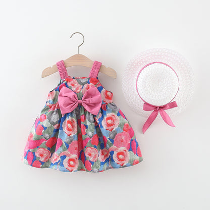 P Wholesale of new children's clothing in summer, big flower bows, hat girls suspenders