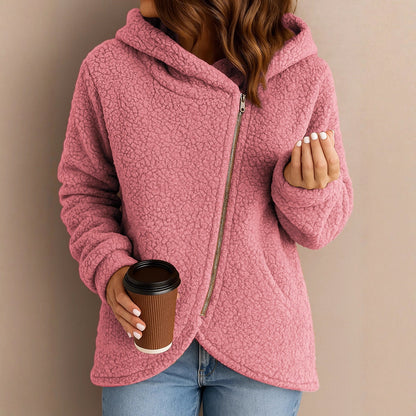 A long-sleeved zip-up hooded jacket