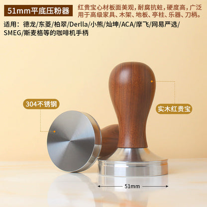 A 51/53/58 mm304 stainless steel coffee powder press threaded wooden handle powder press hammer coffee machine handle powder dispenser