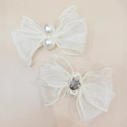 A mesh pearl bow women's shoes flower decoration rhinestone shoe buckle ribbon accessories buckle Shoe accessories - Mixbatch