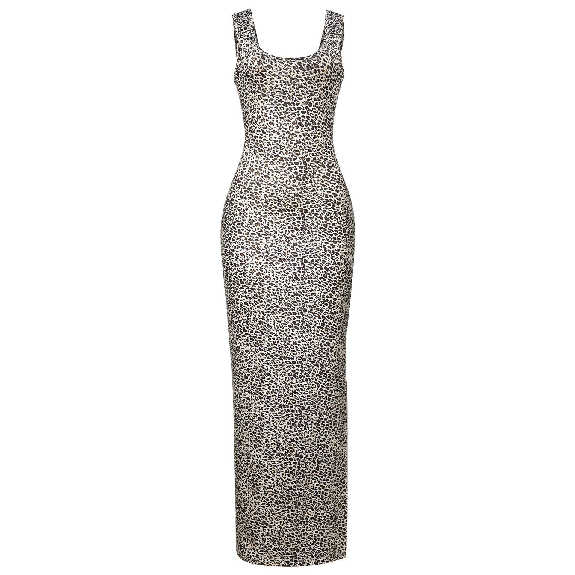 W290DS European and American cross-border 2025 spring new square collar strap leopard print backless kink high split dress women - Mixbatch