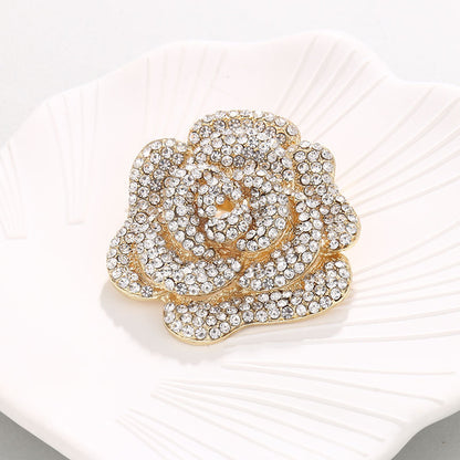A European and American fashion exquisite rose flower brooch inlaid with diamonds flower brooch suit coat versatile accessories do not button - Mixbatch